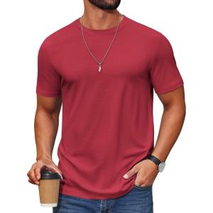 imageCOOFANDY Mens T Shirt Short Sleeve Cotton Blend TShirts Crew Neck Casual Summer Basic Tee ShirtsDeep Red