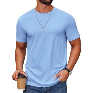 imageCOOFANDY Mens T Shirt Short Sleeve Cotton Blend TShirts Crew Neck Casual Summer Basic Tee ShirtsLight Blue