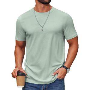 imageCOOFANDY Mens T Shirt Short Sleeve Cotton Blend TShirts Crew Neck Casual Summer Basic Tee ShirtsLight Green