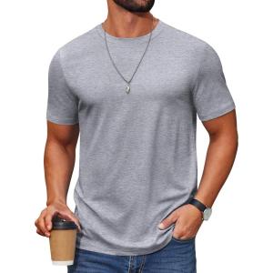 imageCOOFANDY Mens T Shirt Short Sleeve Cotton Blend TShirts Crew Neck Casual Summer Basic Tee ShirtsLight Grey