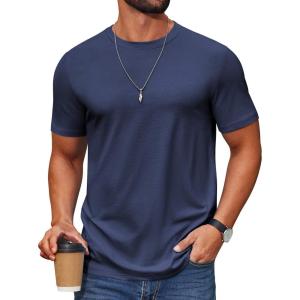imageCOOFANDY Mens T Shirt Short Sleeve Cotton Blend TShirts Crew Neck Casual Summer Basic Tee ShirtsNavy