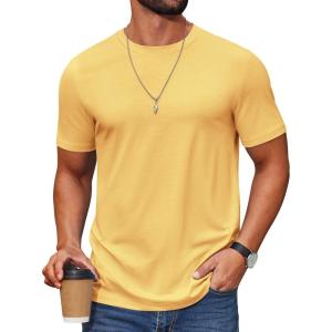 imageCOOFANDY Mens T Shirt Short Sleeve Cotton Blend TShirts Crew Neck Casual Summer Basic Tee ShirtsTurmeric