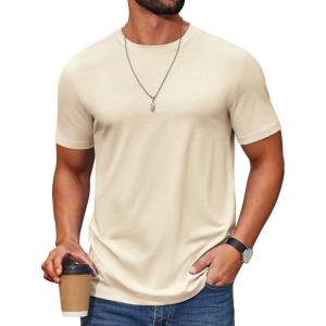 imageCOOFANDY Mens T Shirt Short Sleeve Cotton Blend TShirts Crew Neck Casual Summer Basic Tee ShirtsWarm Taupe