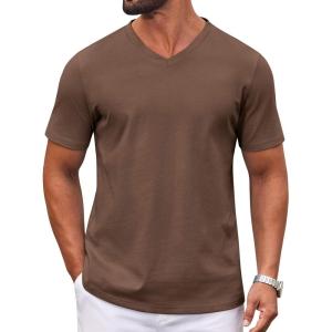 imageCOOFANDY Mens T Shirts 100 Cotton V Neck Tee Shirt Plain Short Sleeve Casual ShirtsBrown