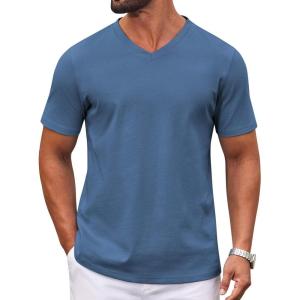 imageCOOFANDY Mens T Shirts 100 Cotton V Neck Tee Shirt Plain Short Sleeve Casual ShirtsDeep Blue