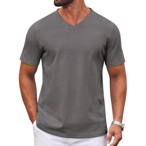 imageCOOFANDY Mens T Shirts 100 Cotton V Neck Tee Shirt Plain Short Sleeve Casual ShirtsGrey