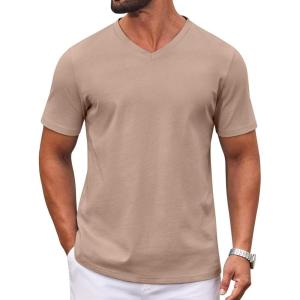 imageCOOFANDY Mens T Shirts 100 Cotton V Neck Tee Shirt Plain Short Sleeve Casual ShirtsKhaki