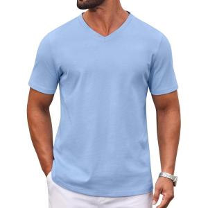 imageCOOFANDY Mens T Shirts 100 Cotton V Neck Tee Shirt Plain Short Sleeve Casual ShirtsLight Blue