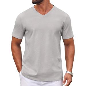 imageCOOFANDY Mens T Shirts 100 Cotton V Neck Tee Shirt Plain Short Sleeve Casual ShirtsLight Grey