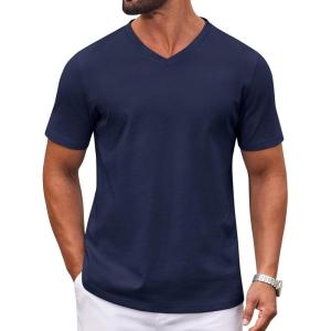 imageCOOFANDY Mens T Shirts 100 Cotton V Neck Tee Shirt Plain Short Sleeve Casual ShirtsNavy Blue