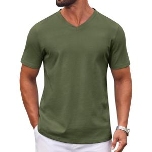 imageCOOFANDY Mens T Shirts 100 Cotton V Neck Tee Shirt Plain Short Sleeve Casual ShirtsOlive Green