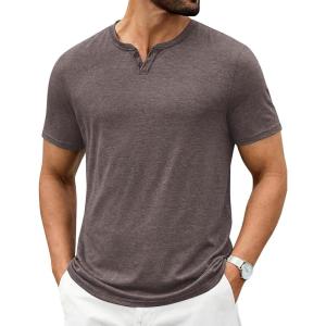 imageCOOFANDY Mens T Shirts Short Sleeve Casual V Neck TShirt Soft Notch Neck Tee Classic Plain ShirtsBrown