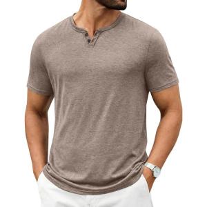 imageCOOFANDY Mens T Shirts Short Sleeve Casual V Neck TShirt Soft Notch Neck Tee Classic Plain ShirtsKhaki