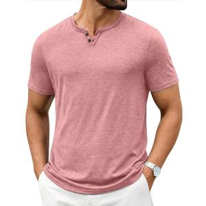 imageCOOFANDY Mens T Shirts Short Sleeve Casual V Neck TShirt Soft Notch Neck Tee Classic Plain ShirtsPink