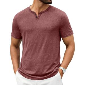 imageCOOFANDY Mens T Shirts Short Sleeve Casual V Neck TShirt Soft Notch Neck Tee Classic Plain ShirtsWine Red