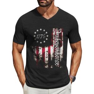 imageCOOFANDY Mens T Shirts Short Sleeve Classic V Neck TShirt Casual Summer Basic Tee ShirtYblack Independence Flag