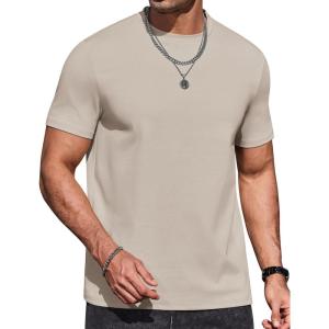 imageCOOFANDY Mens T Shirts Short Sleeve Heavyweight Tshirt Casual Crew Neck Tee Shirts for MenKhaki