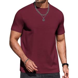 imageCOOFANDY Mens T Shirts Short Sleeve Heavyweight Tshirt Casual Crew Neck Tee Shirts for MenWine Red