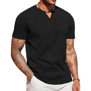 imageCOOFANDY Mens T Shirts V Neck 100 Cotton Short Sleeve Casual Summer Vintage Tee ShirtBlack