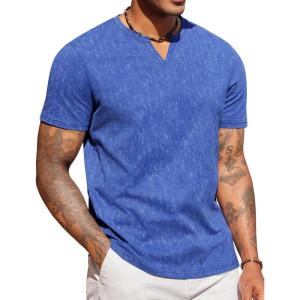 imageCOOFANDY Mens T Shirts V Neck 100 Cotton Short Sleeve Casual Summer Vintage Tee ShirtBlue
