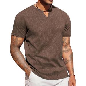 imageCOOFANDY Mens T Shirts V Neck 100 Cotton Short Sleeve Casual Summer Vintage Tee ShirtBrown