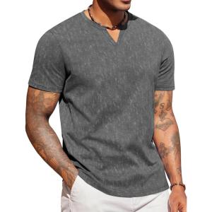 imageCOOFANDY Mens T Shirts V Neck 100 Cotton Short Sleeve Casual Summer Vintage Tee ShirtGrey
