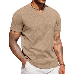 imageCOOFANDY Mens T Shirts V Neck 100 Cotton Short Sleeve Casual Summer Vintage Tee ShirtKhaki