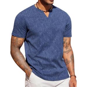 imageCOOFANDY Mens T Shirts V Neck 100 Cotton Short Sleeve Casual Summer Vintage Tee ShirtNavy Blue