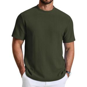 imageCOOFANDY Mens TShirt Short Sleeve Crew Neck Textured Shirts Classic Knit Pullover TeesArmy Green