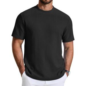 imageCOOFANDY Mens TShirt Short Sleeve Crew Neck Textured Shirts Classic Knit Pullover TeesBlack