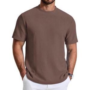 imageCOOFANDY Mens TShirt Short Sleeve Crew Neck Textured Shirts Classic Knit Pullover TeesBrown