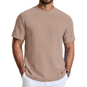 imageCOOFANDY Mens TShirt Short Sleeve Crew Neck Textured Shirts Classic Knit Pullover TeesKhaki