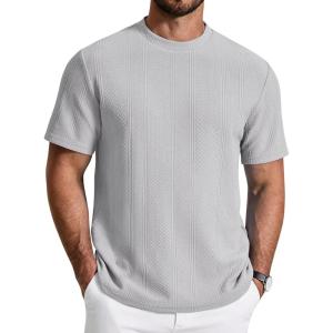 imageCOOFANDY Mens TShirt Short Sleeve Crew Neck Textured Shirts Classic Knit Pullover TeesLight Grey