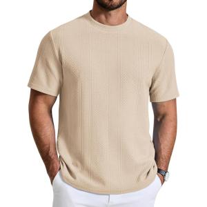 imageCOOFANDY Mens TShirt Short Sleeve Crew Neck Textured Shirts Classic Knit Pullover TeesLight Khaki