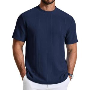 imageCOOFANDY Mens TShirt Short Sleeve Crew Neck Textured Shirts Classic Knit Pullover TeesNavy Blue