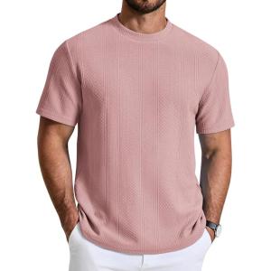 imageCOOFANDY Mens TShirt Short Sleeve Crew Neck Textured Shirts Classic Knit Pullover TeesPink