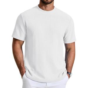 imageCOOFANDY Mens TShirt Short Sleeve Crew Neck Textured Shirts Classic Knit Pullover TeesWhite
