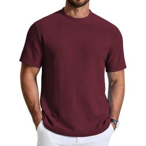 imageCOOFANDY Mens TShirt Short Sleeve Crew Neck Textured Shirts Classic Knit Pullover TeesWine Red