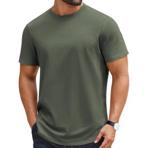 imageCOOFANDY Mens TShirts 100 Cotton Crewneck Short Sleeve Tees Casual Plain ShirtsArmy Green