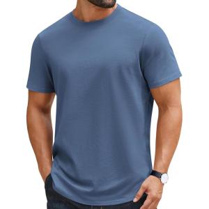 imageCOOFANDY Mens TShirts 100 Cotton Crewneck Short Sleeve Tees Casual Plain ShirtsGrey Blue