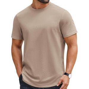 imageCOOFANDY Mens TShirts 100 Cotton Crewneck Short Sleeve Tees Casual Plain ShirtsKhaki