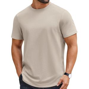 imageCOOFANDY Mens TShirts 100 Cotton Crewneck Short Sleeve Tees Casual Plain ShirtsLight Khaki