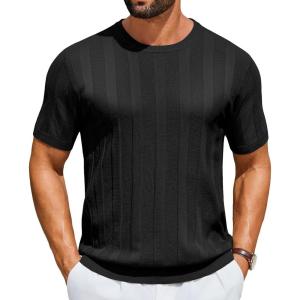 imageCOOFANDY Mens TShirts Short Sleeve Knit Shirt Crew Neck Sweater Fashion Casual Textured Pullover Tees01black