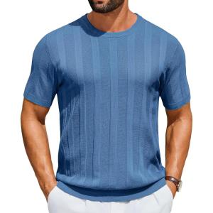 imageCOOFANDY Mens TShirts Short Sleeve Knit Shirt Crew Neck Sweater Fashion Casual Textured Pullover TeesBlue