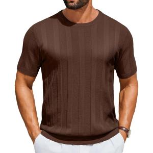 imageCOOFANDY Mens TShirts Short Sleeve Knit Shirt Crew Neck Sweater Fashion Casual Textured Pullover TeesBrown