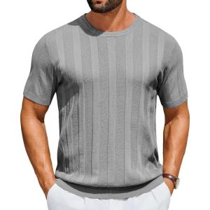 imageCOOFANDY Mens TShirts Short Sleeve Knit Shirt Crew Neck Sweater Fashion Casual Textured Pullover TeesGrey