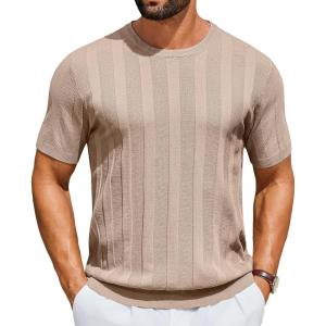 imageCOOFANDY Mens TShirts Short Sleeve Knit Shirt Crew Neck Sweater Fashion Casual Textured Pullover TeesKhaki