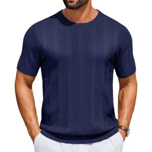 imageCOOFANDY Mens TShirts Short Sleeve Knit Shirt Crew Neck Sweater Fashion Casual Textured Pullover TeesNavy Blue
