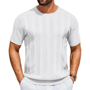imageCOOFANDY Mens TShirts Short Sleeve Knit Shirt Crew Neck Sweater Fashion Casual Textured Pullover TeesWhite