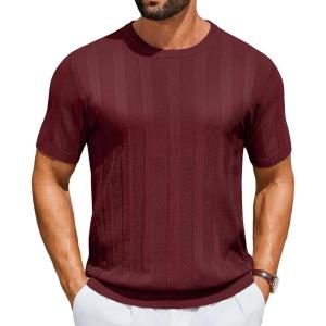 imageCOOFANDY Mens TShirts Short Sleeve Knit Shirt Crew Neck Sweater Fashion Casual Textured Pullover TeesWine Red